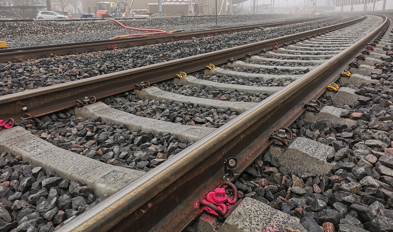 Monitoring prisms installed on rail track